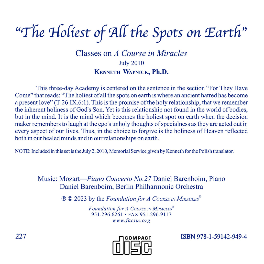 "The Holiest of All the Spots on Earth" [CD]