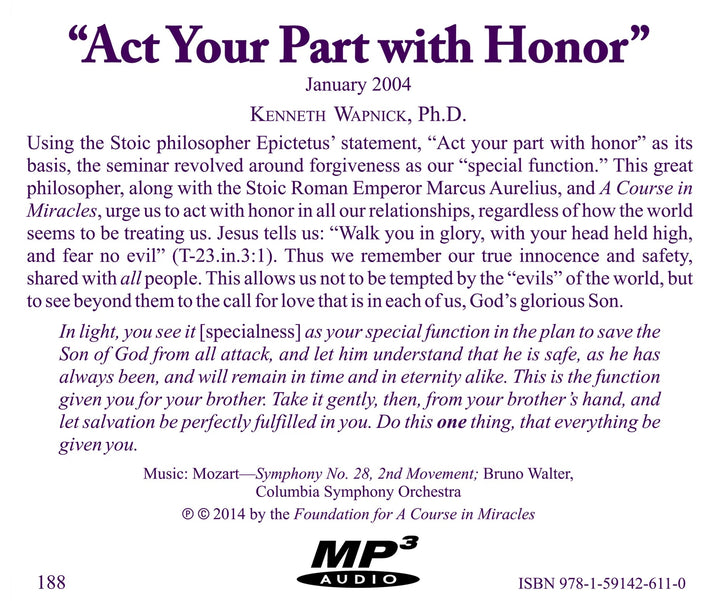 "Act Your Part with Honor" [MP3]