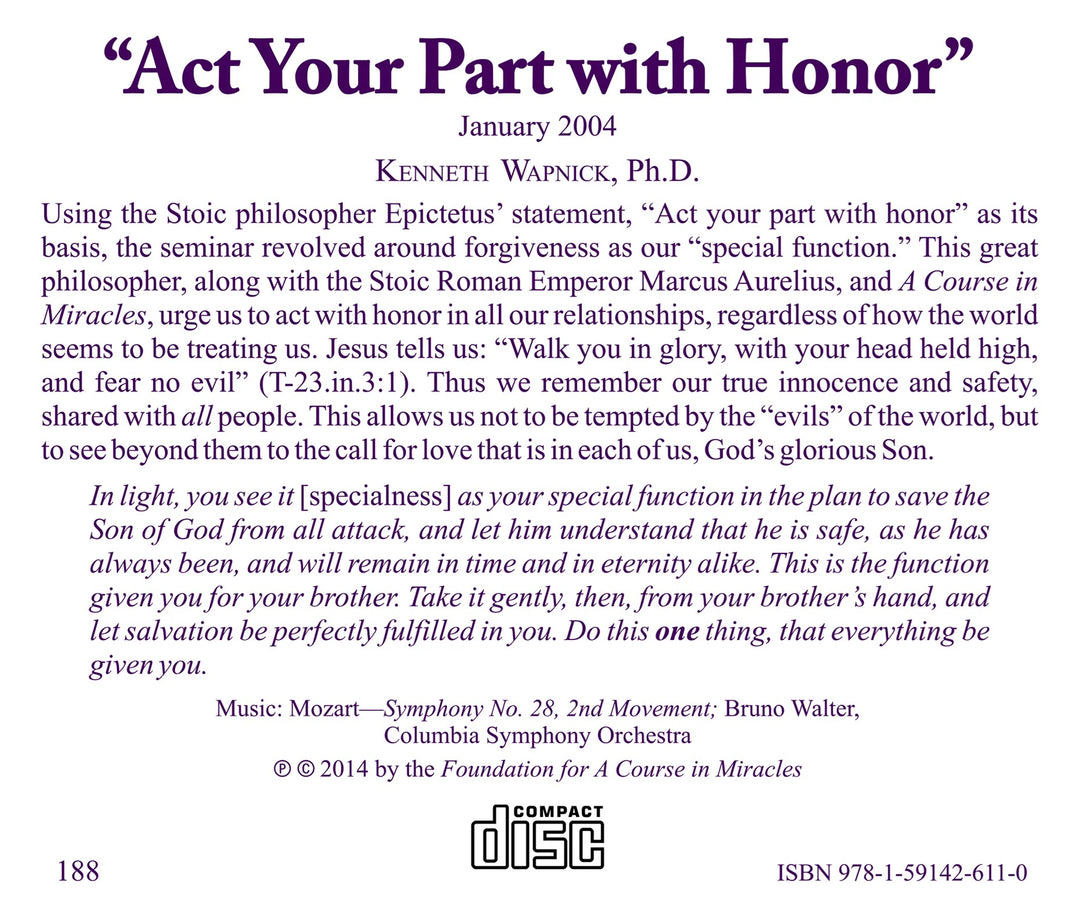 "Act Your Part with Honor" [CD]