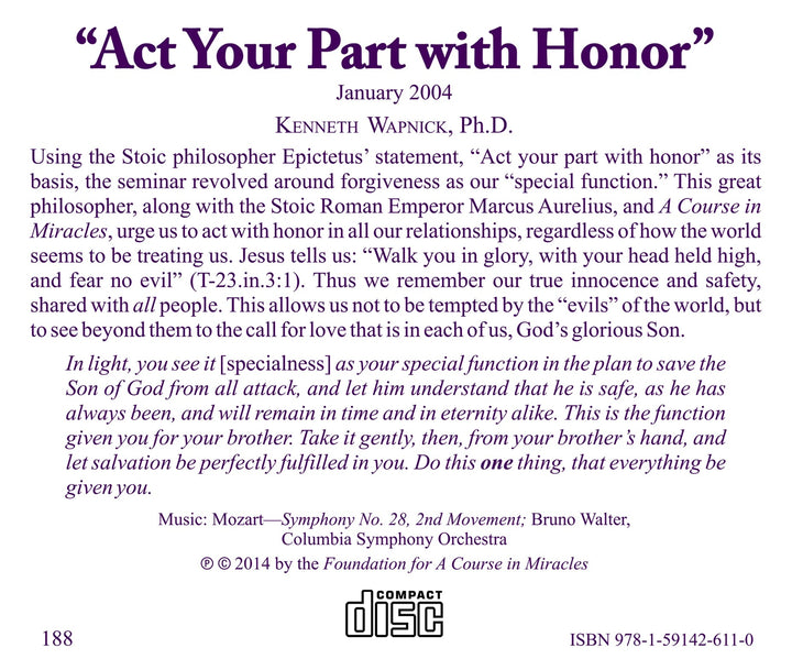 "Act Your Part with Honor" [CD]