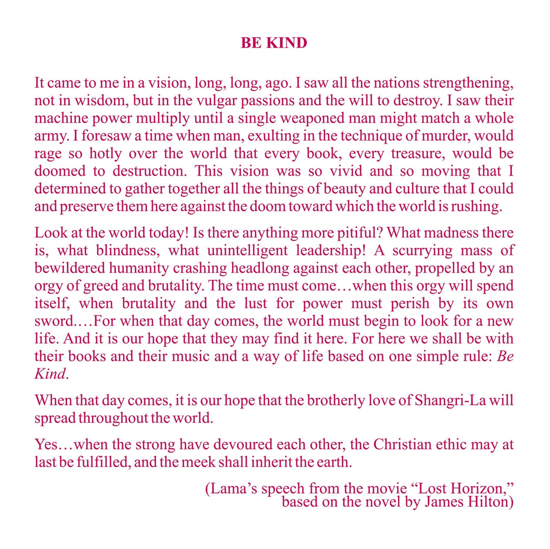 "Be Kind, for Everyone You Meet Is Fighting a Hard Battle" [CD]