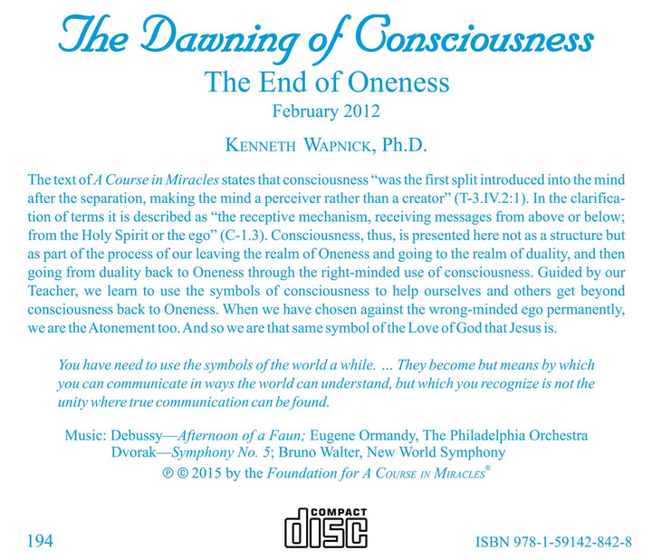 The Dawning of Consciousness: The End of Oneness [CD]