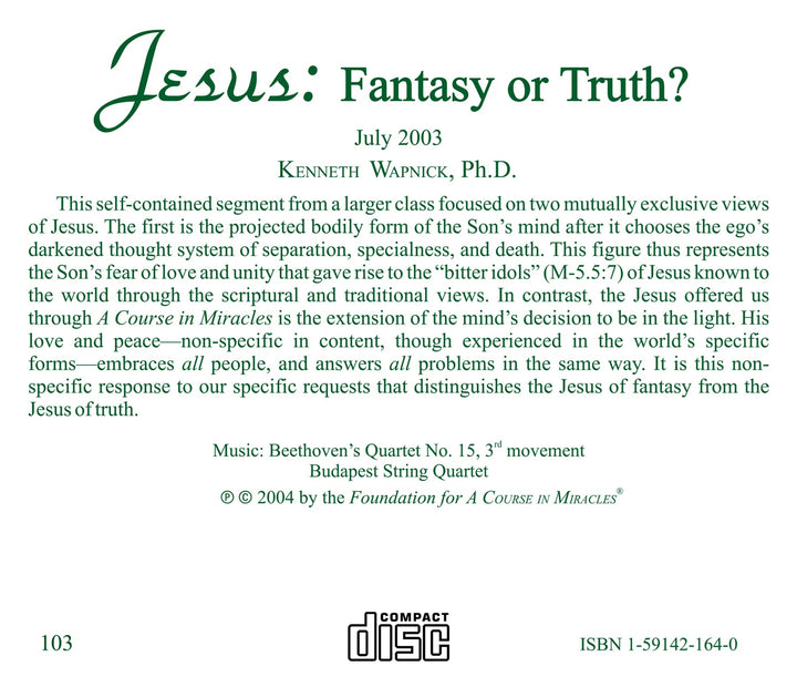 Jesus: Fantasy or Truth? [CD]