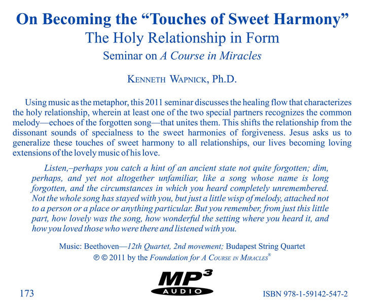 On Becoming the "Touches of Sweet Harmony": The Holy Relationship in Form [MP3]