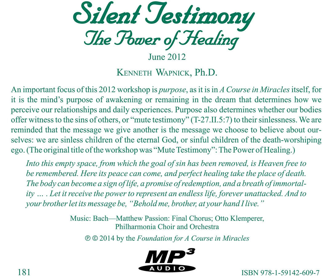 "Silent Testimony": The Power of Healing [MP3]