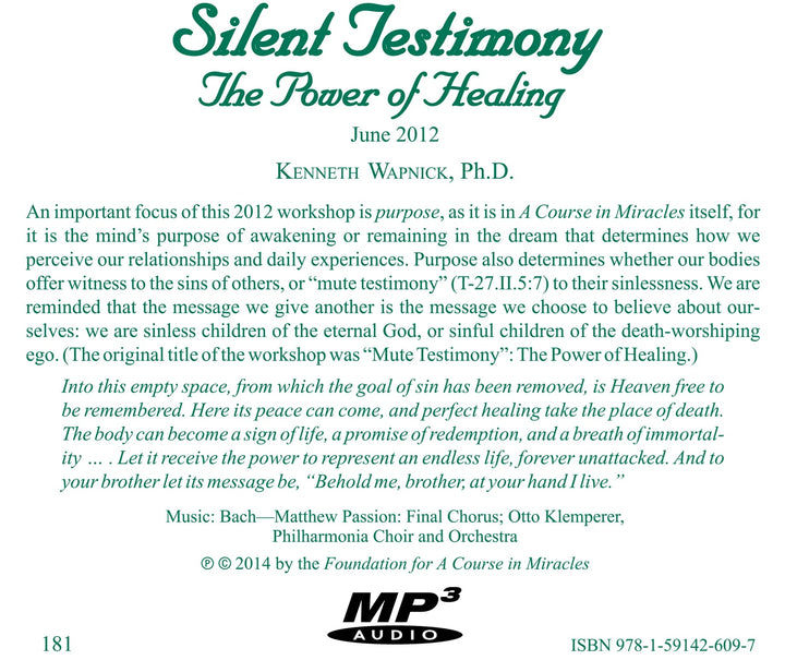 "Silent Testimony": The Power of Healing [MP3]