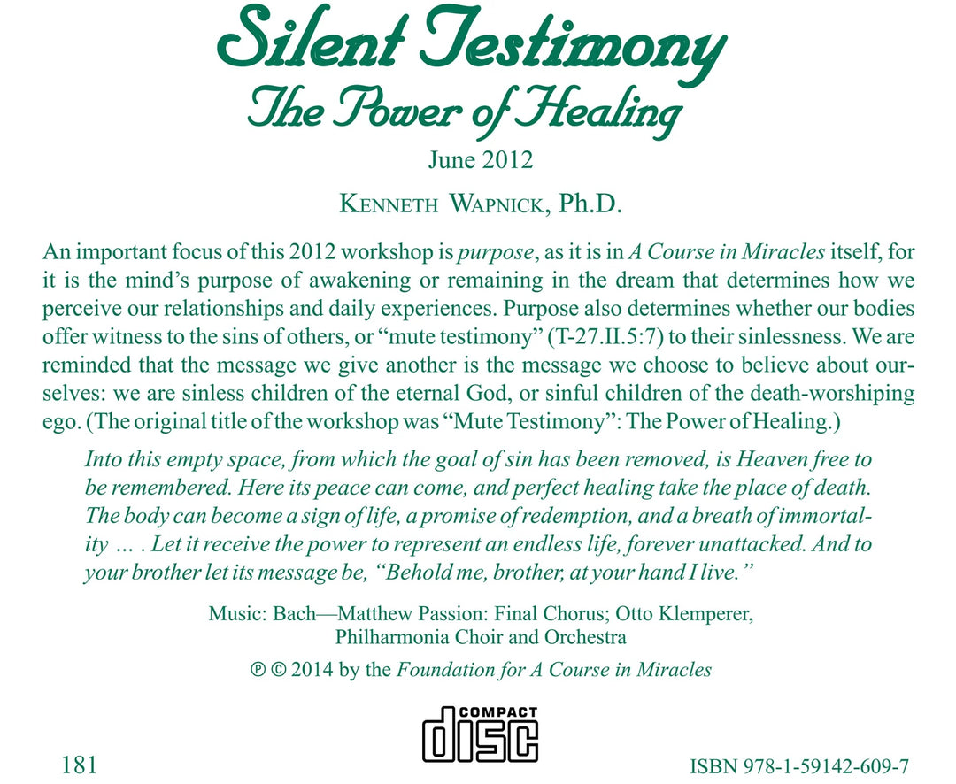 "Silent Testimony": The Power of Healing [CD]