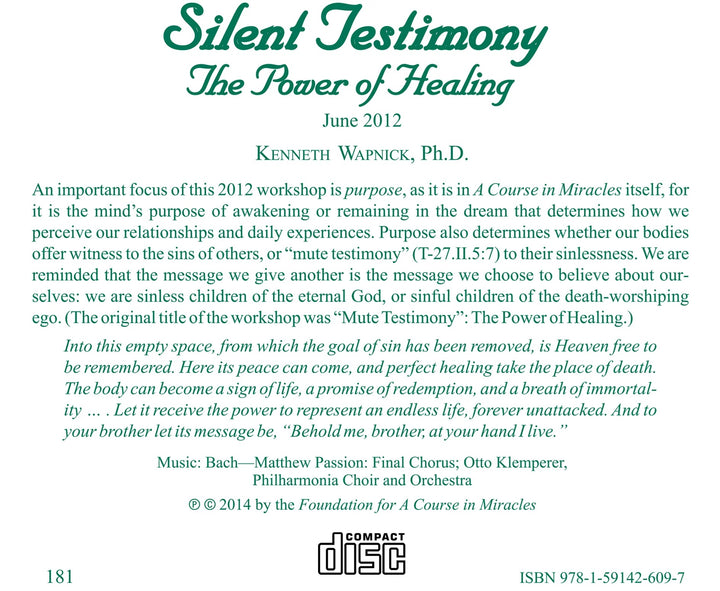 "Silent Testimony": The Power of Healing [CD]