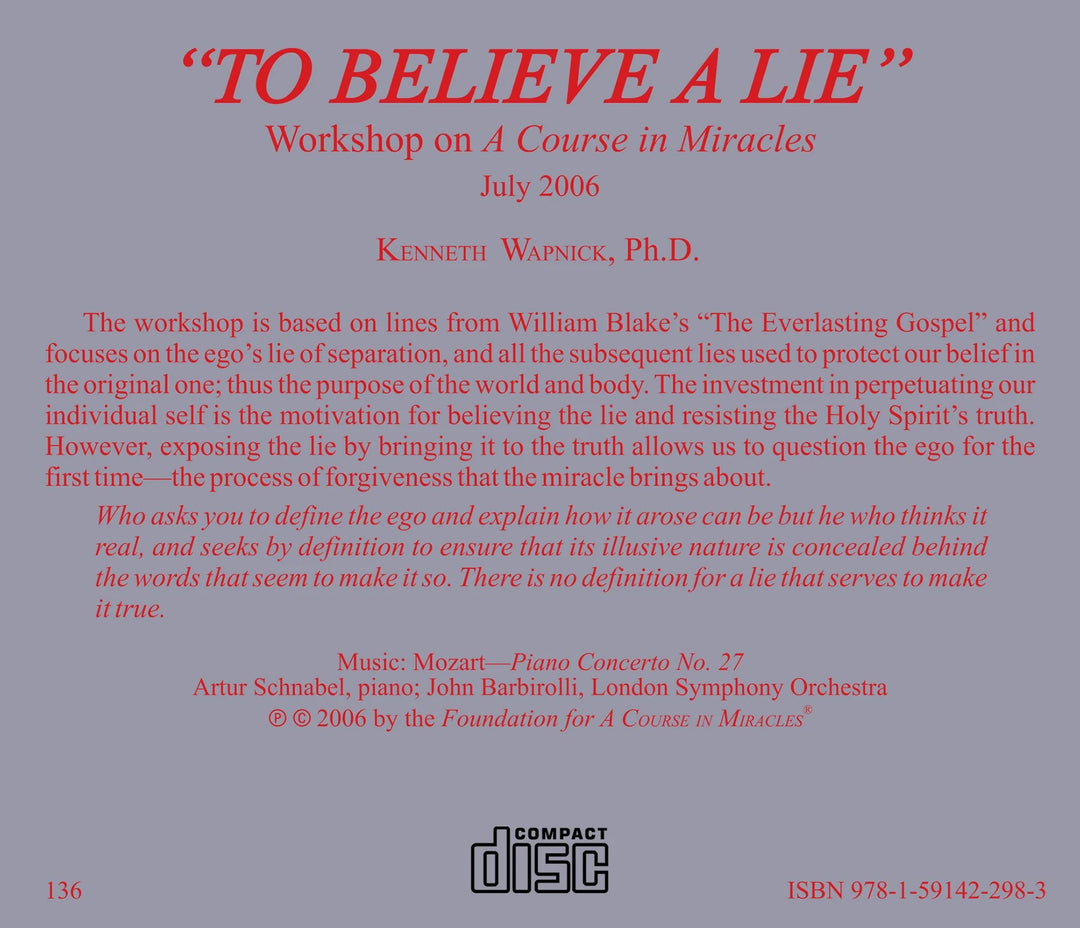 "To Believe a Lie" [CD]