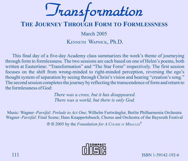 Transformation: The Journey through Form to Formlessness [CD]