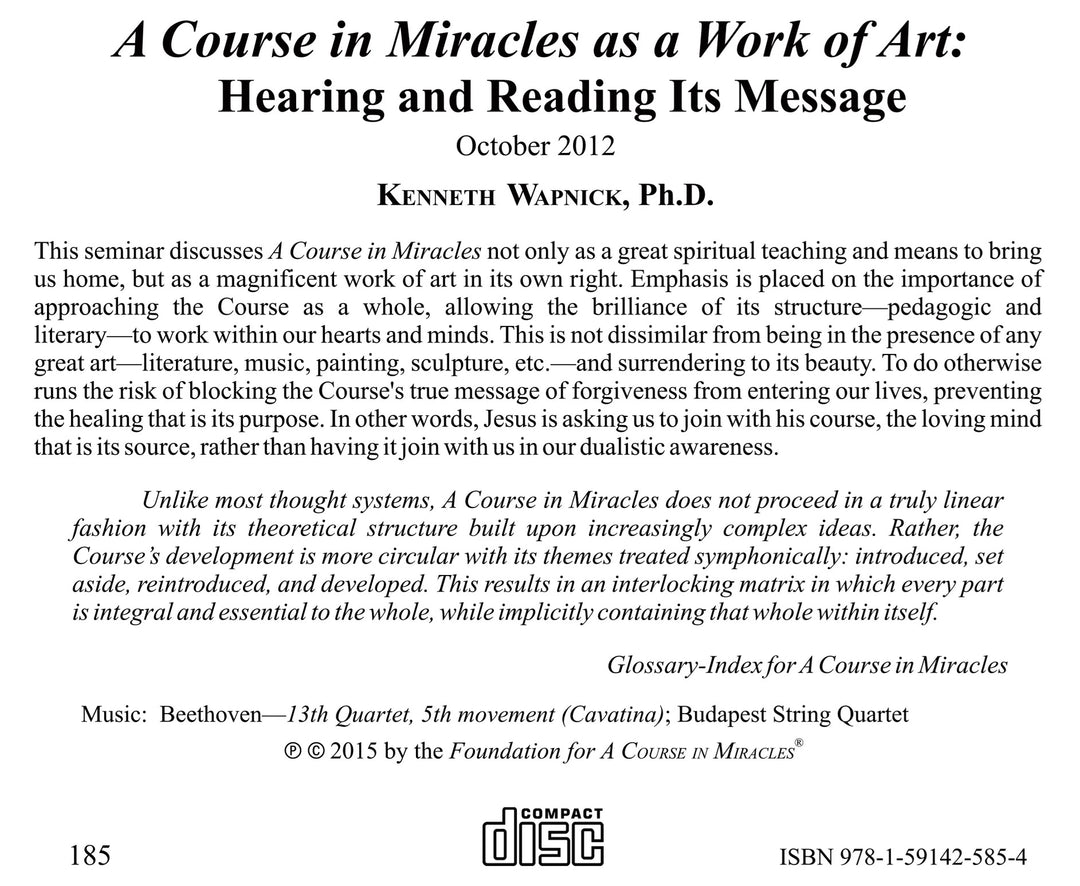 "A Course in Miracles" as a Work of Art: Hearing and Reading Its Message [CD]