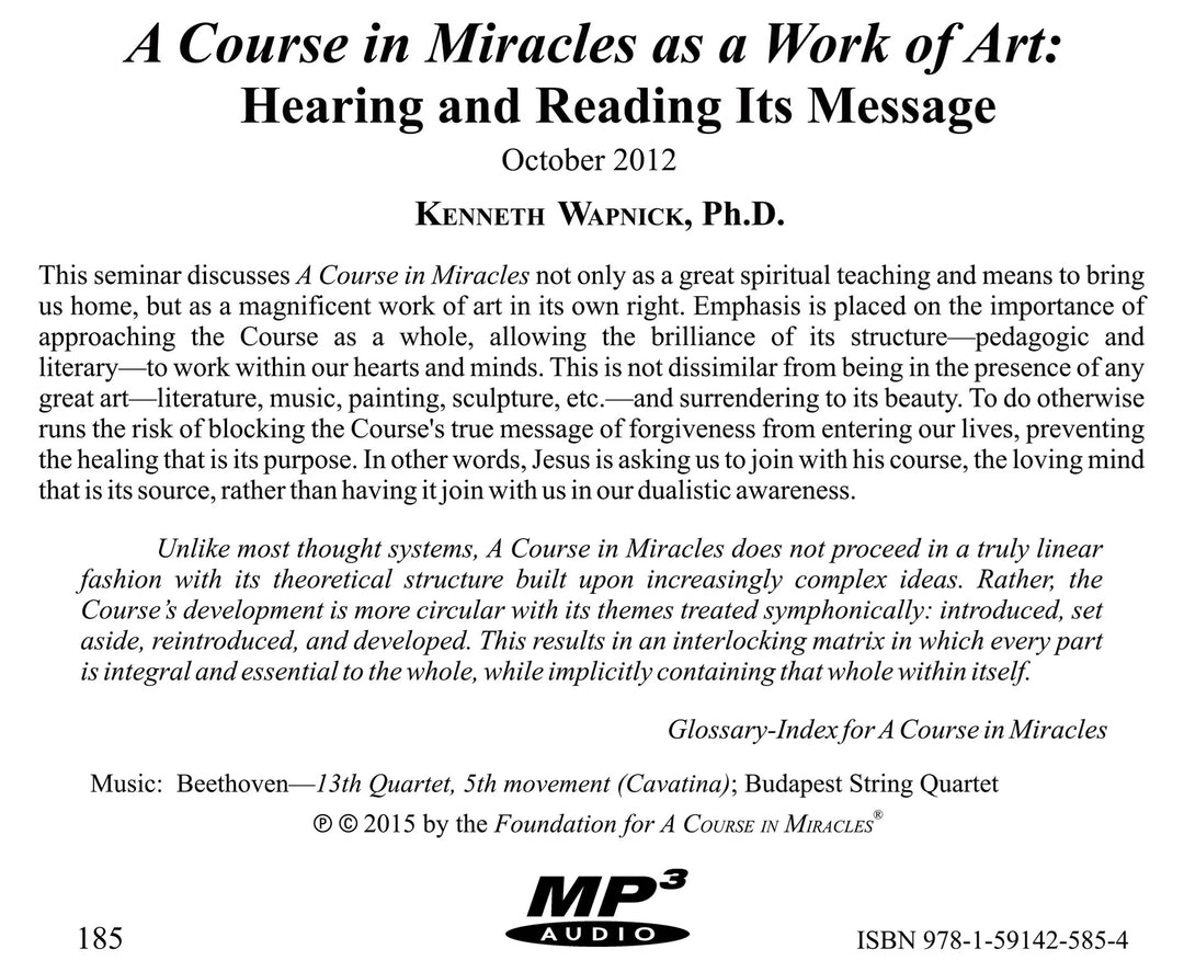 "A Course in Miracles" as a Work of Art: Hearing and Reading Its Message [MP3]