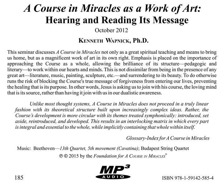 "A Course in Miracles" as a Work of Art: Hearing and Reading Its Message [MP3]