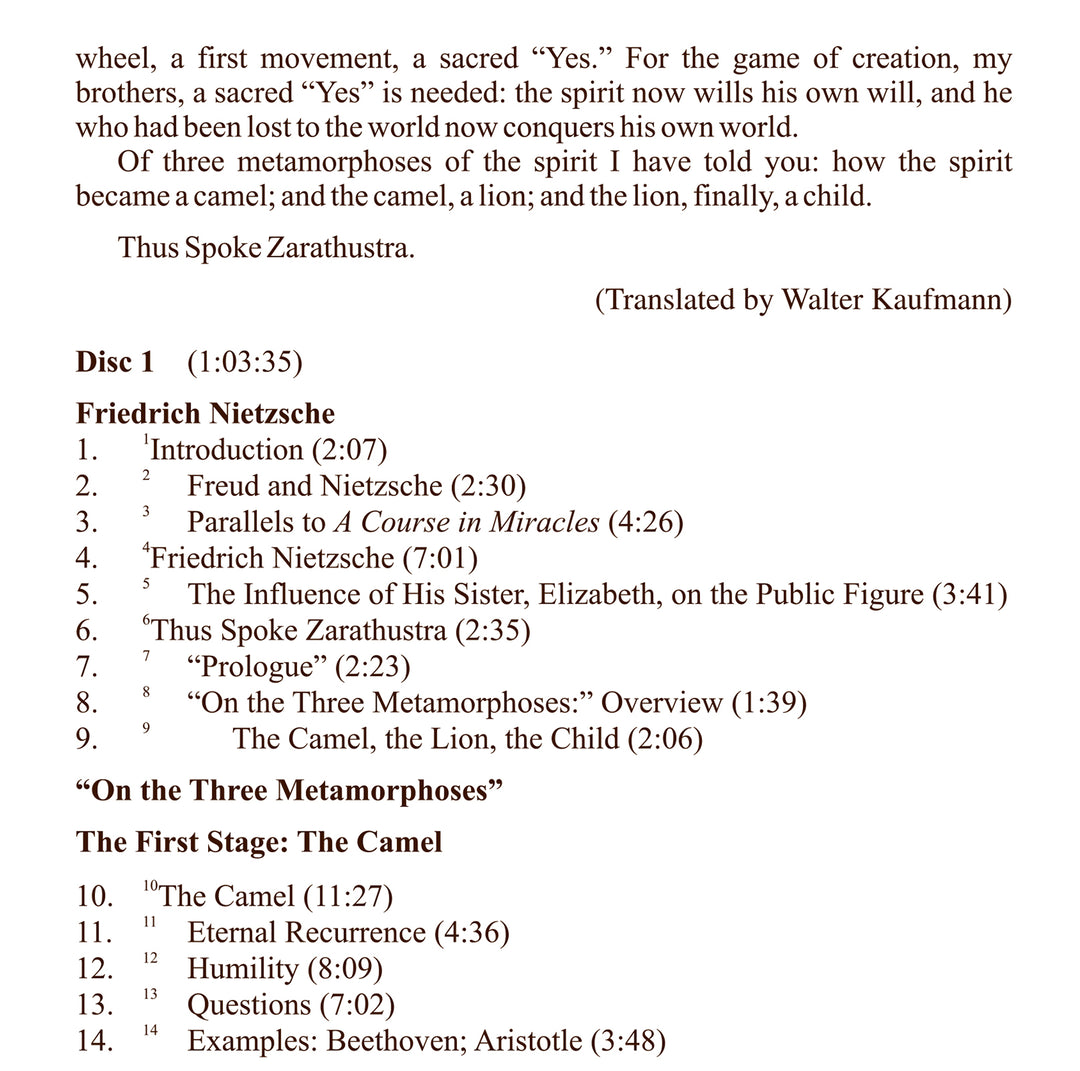 "On the Three Metamorphoses": Nietzsche, "A Course in Miracles", and the Stages of Spirituality [CD]
