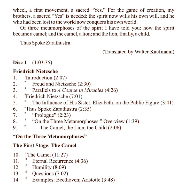 "On the Three Metamorphoses": Nietzsche, "A Course in Miracles", and the Stages of Spirituality [CD]