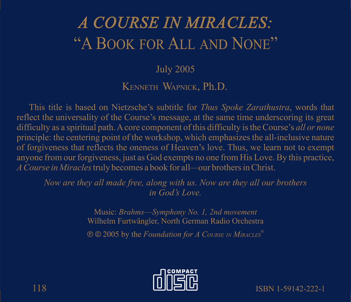 "A Course in Miracles": "A Book for All and None" [CD]