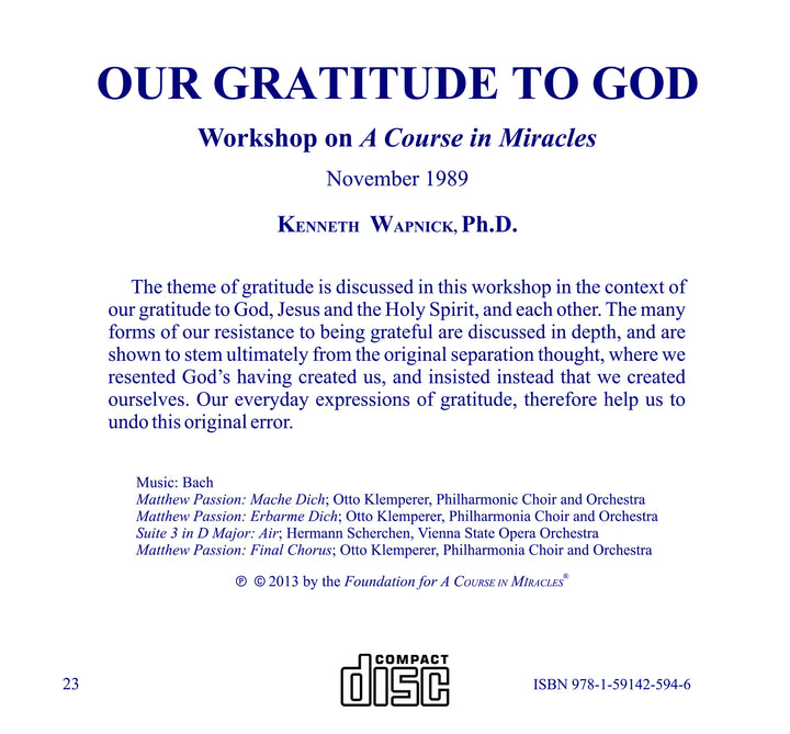 Our Gratitude to God [CD]