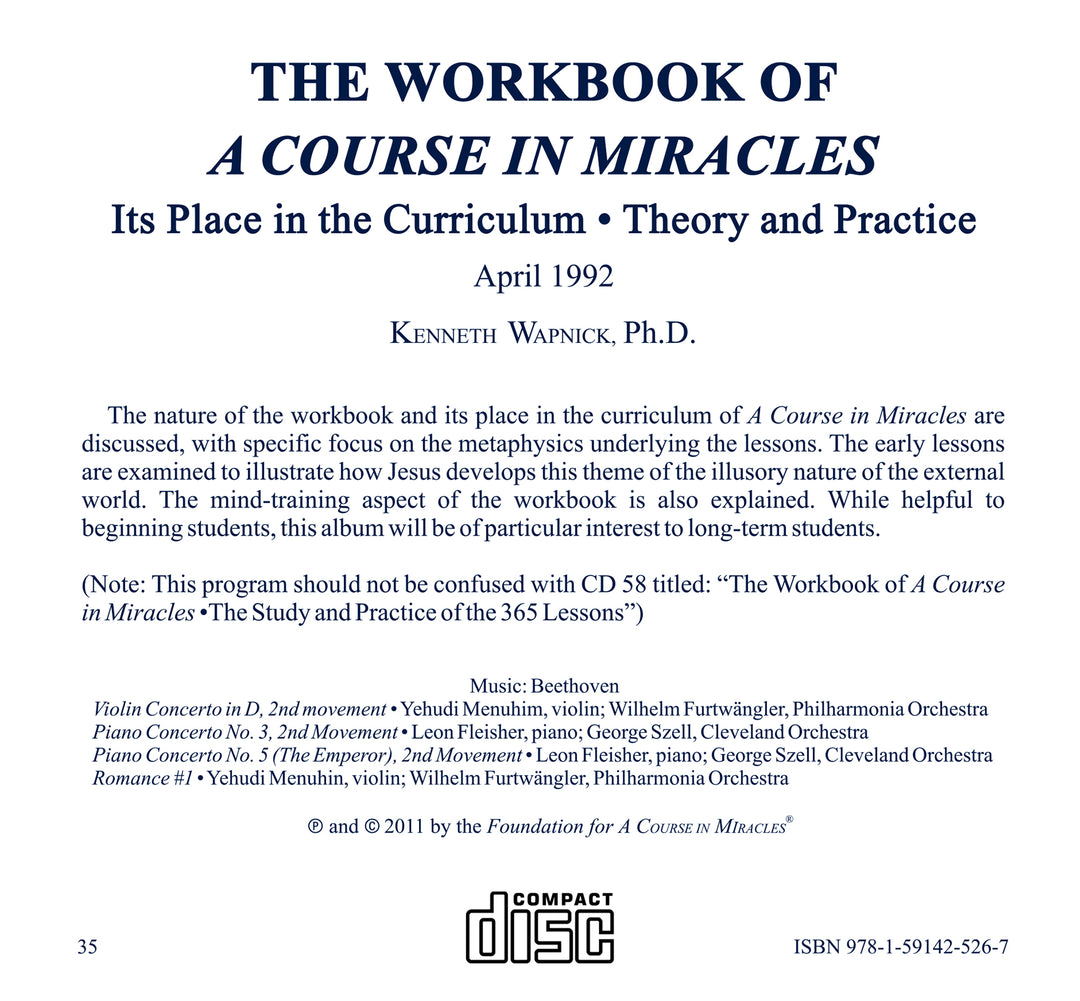 The Workbook of "A Course in Miracles": Its Place in the Curriculum - Theory and Practice [CD]