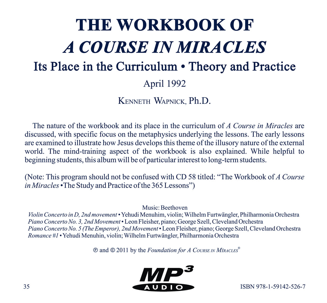 The Workbook of "A Course in Miracles": Its Place in the Curriculum - Theory and Practice [MP3]
