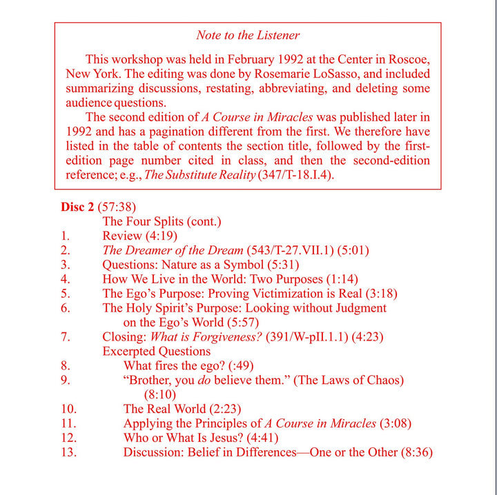 The Metaphysics of Separation and Forgiveness [CD]