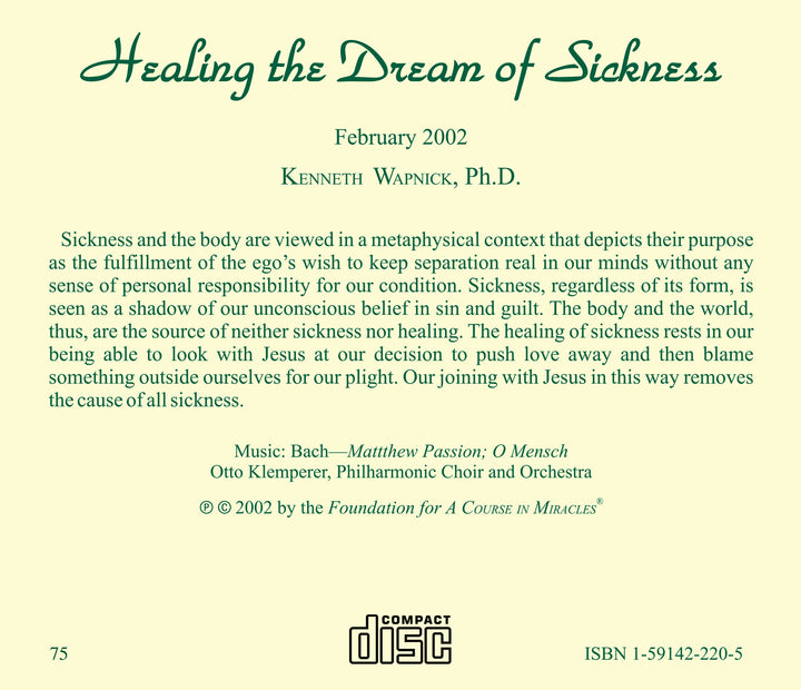 Healing the Dream of Sickness [CD]