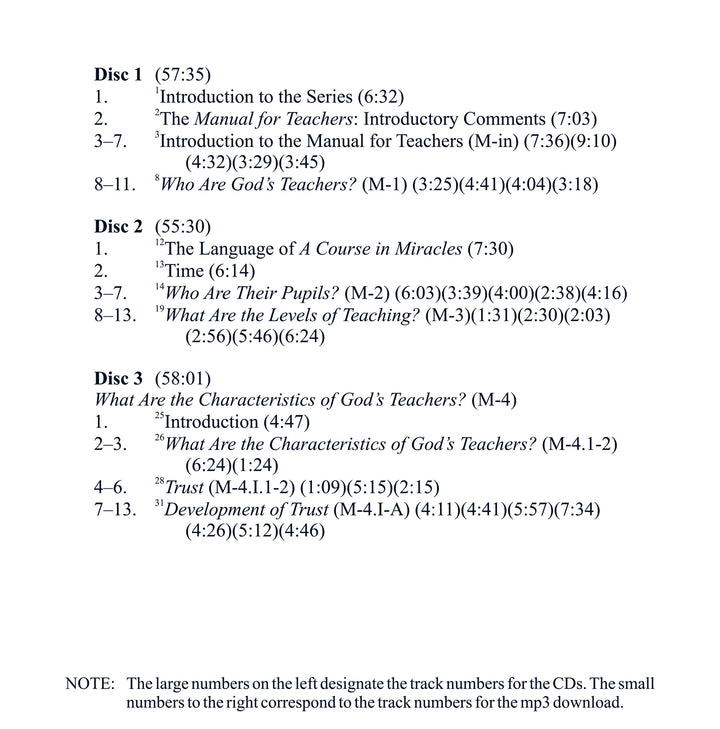 Classes on the Manual for Teachers of "A Course in Miracles" [CD]