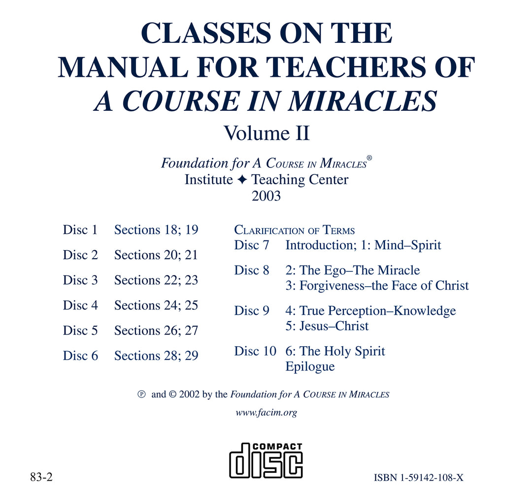 Classes on the Manual for Teachers of "A Course in Miracles" [CD]