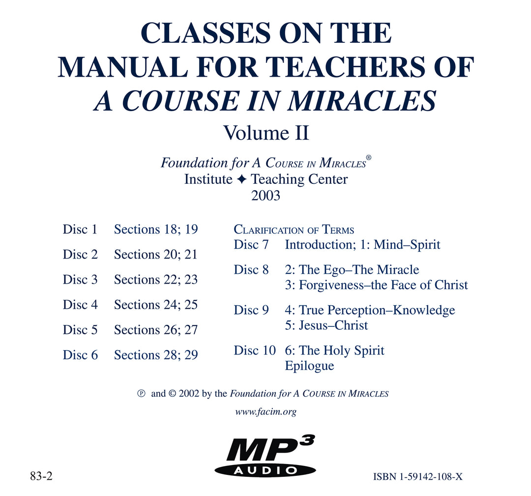 Classes on the Manual for Teachers of "A Course in Miracles" [MP3]