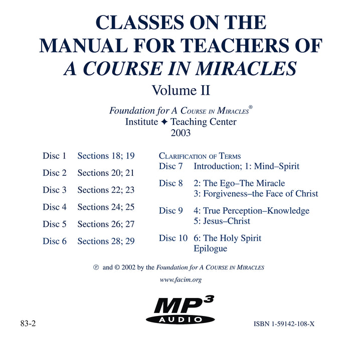 Classes on the Manual for Teachers of "A Course in Miracles" [MP3]