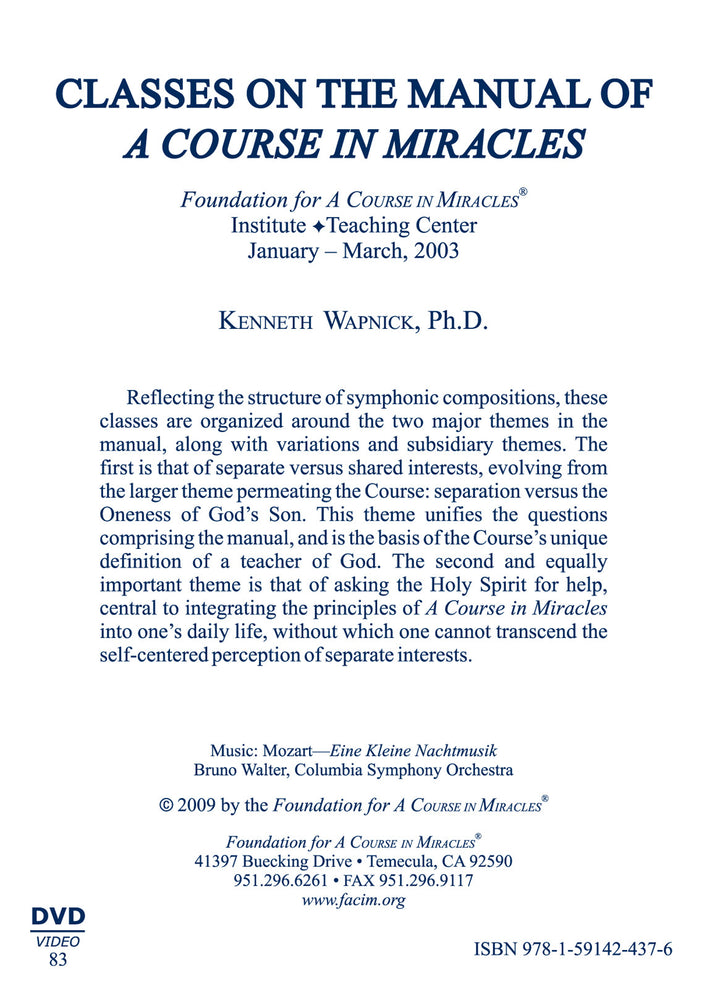 Classes on the Manual for Teachers of "A Course in Miracles" [DVD]