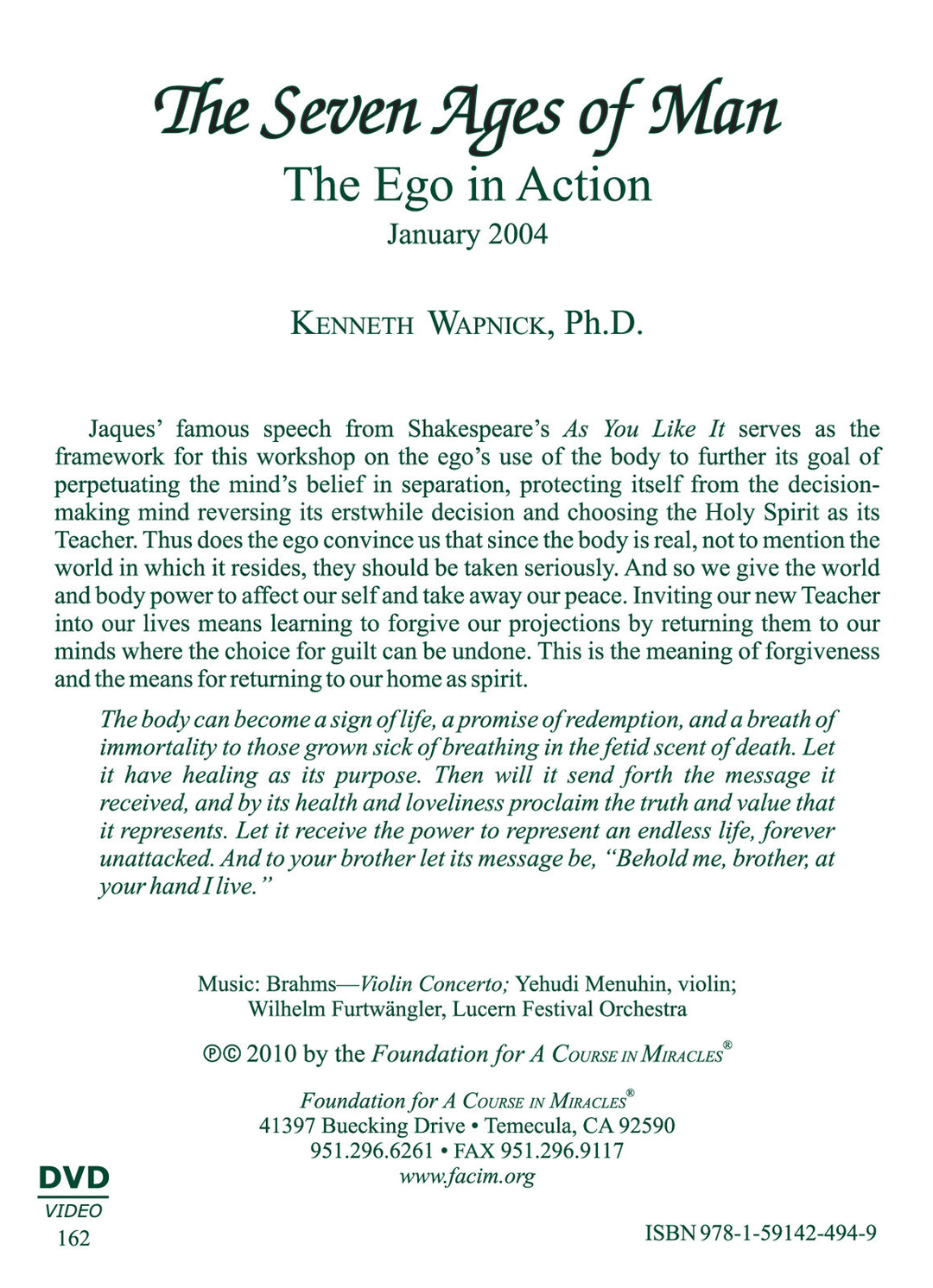 "The Seven Ages of Man": The Ego in Action [DVD]