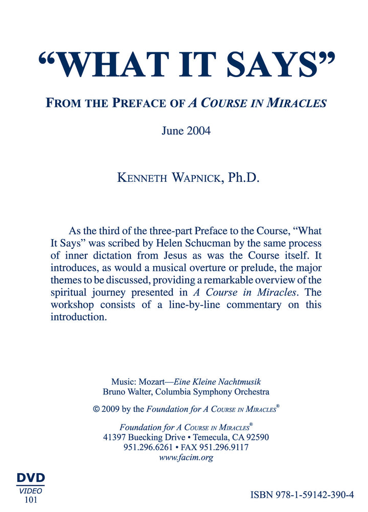 "What It Says": From the Preface of "A Course in Miracles" [DVD]