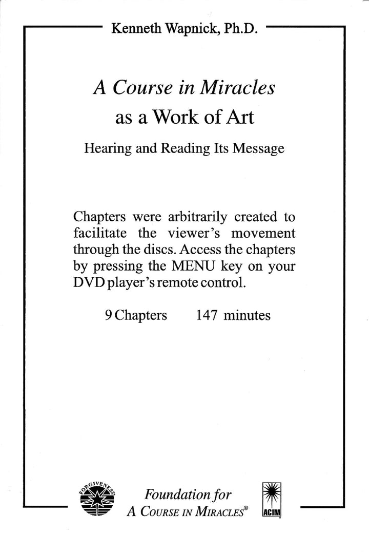 "A Course in Miracles" as a Work of Art: Hearing and Reading Its Message [DVD]