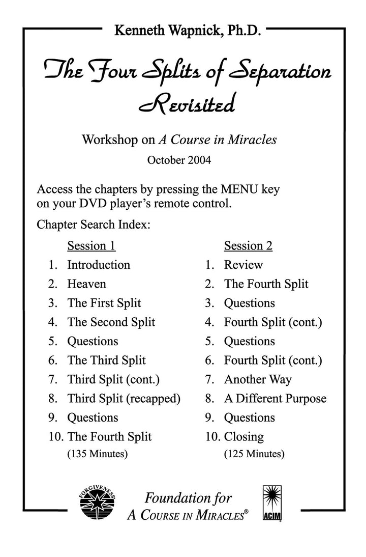 The Four Splits of Separation Revisited [DVD]