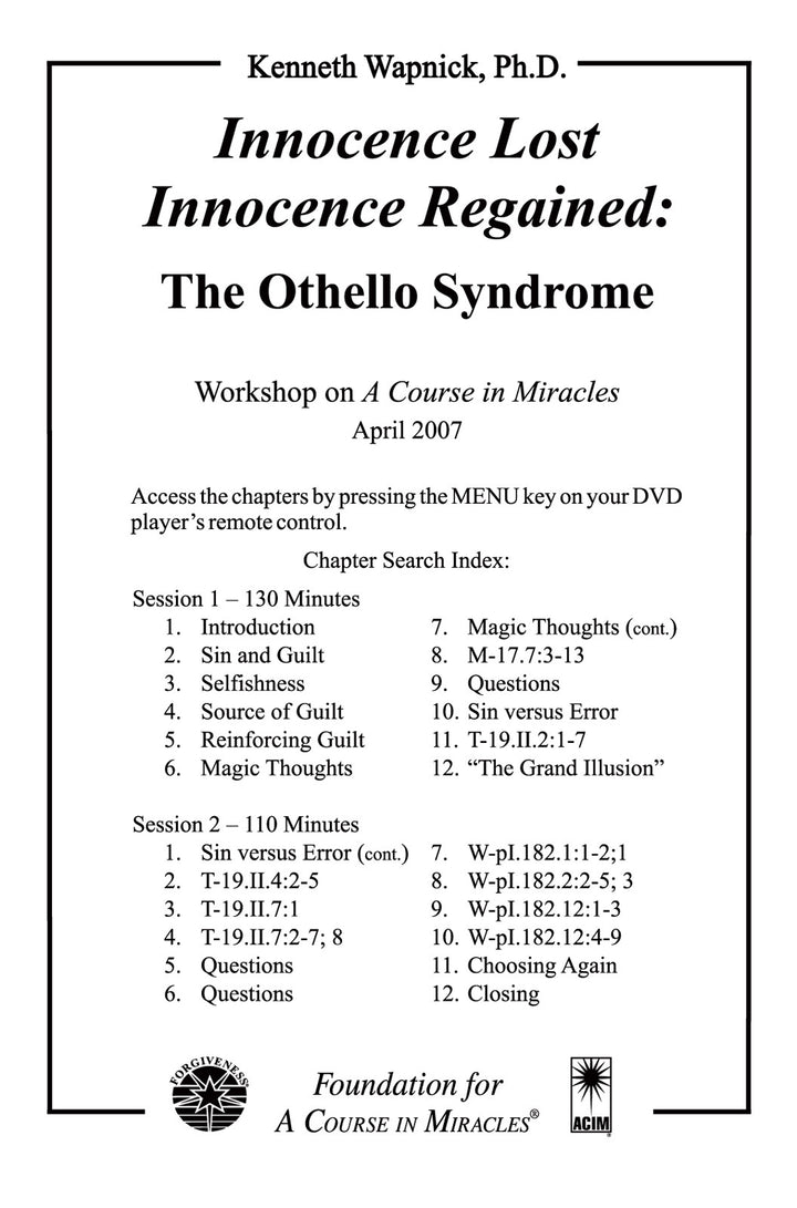 Innocence Lost - Innocence Regained: The Othello Syndrome [DVD]