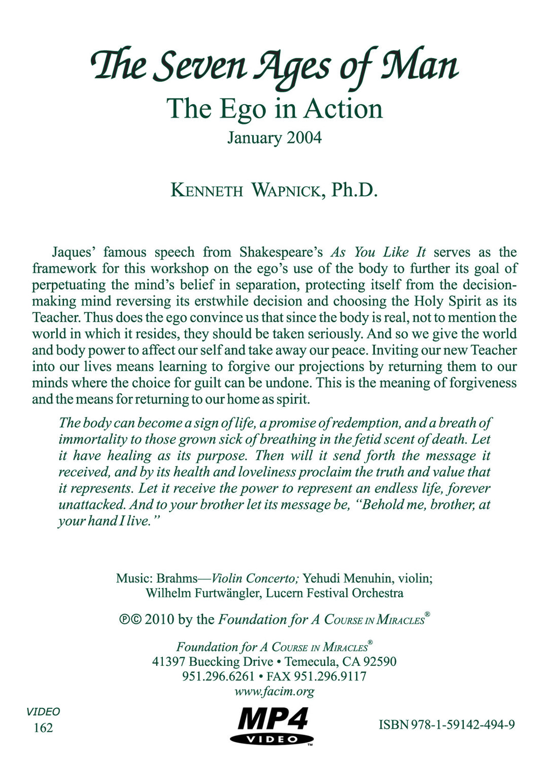 "The Seven Ages of Man": The Ego in Action [MP4]