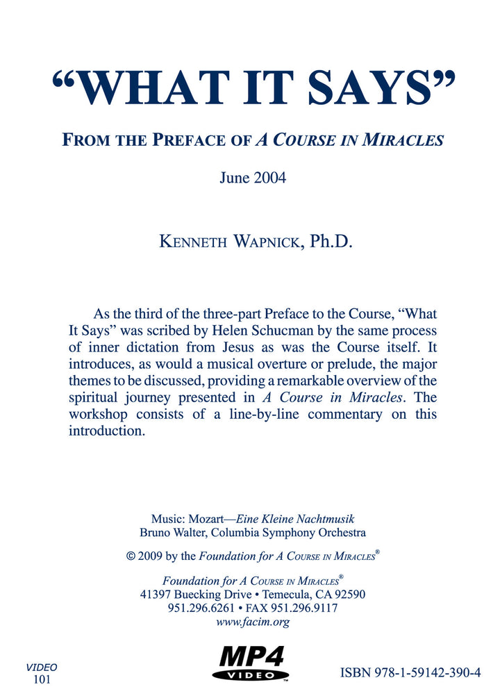 "What It Says": From the Preface of "A Course in Miracles" [MP4]