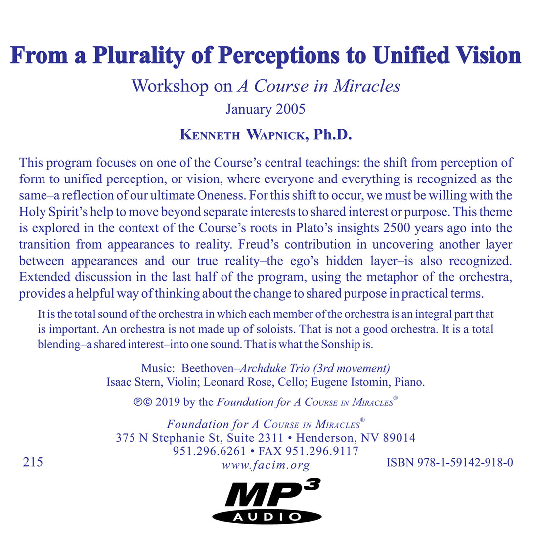 From a Plurality of Perceptions to Unified Vision [MP3]
