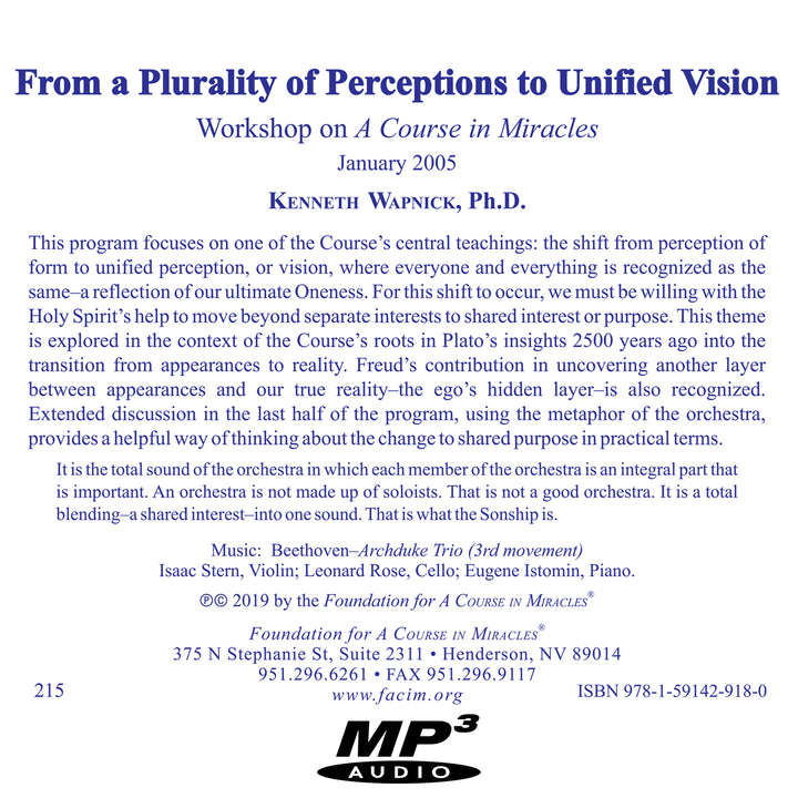 From a Plurality of Perceptions to Unified Vision [MP3]